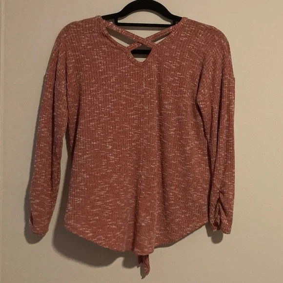 Bobbie Brooks Marled Red Cardigan with Criss-Cross Neckline - Picture 4 of 7